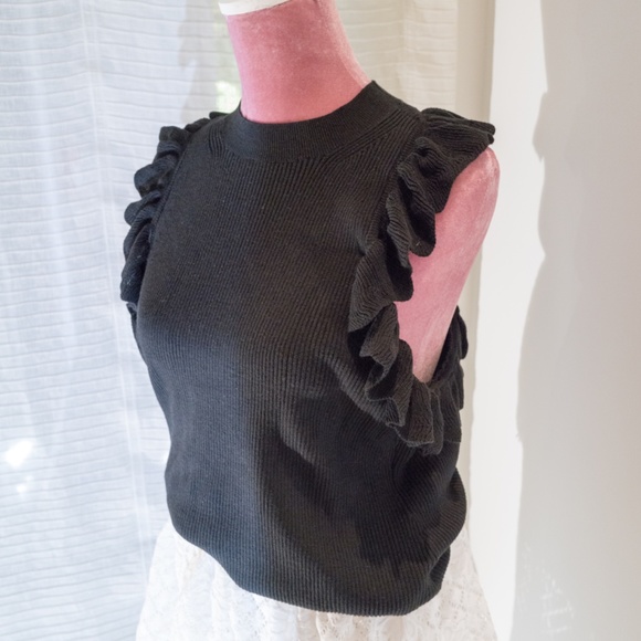 Black Top with floral sleeve - Picture 3 of 4